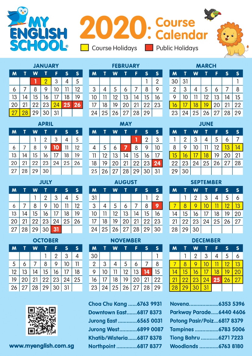 Singapore Calendar 2020 With Public Holidays And School Holidays